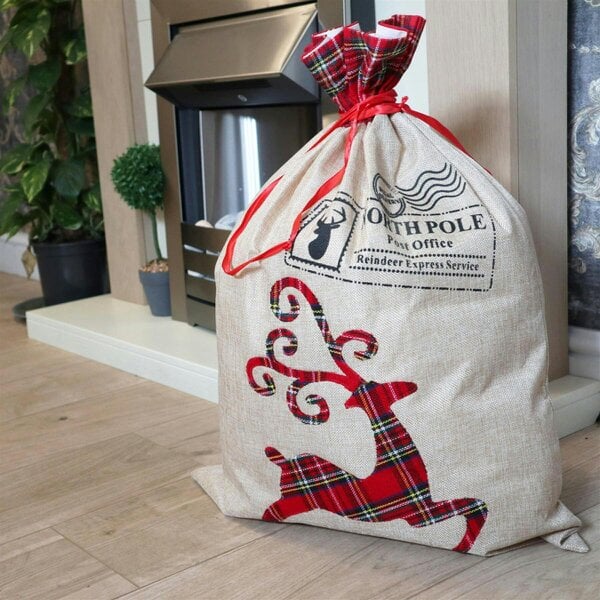 Shatchi 50x70cm Christmas Reindeer Sack for Festive Gift Presentation and Seasonal Decorating