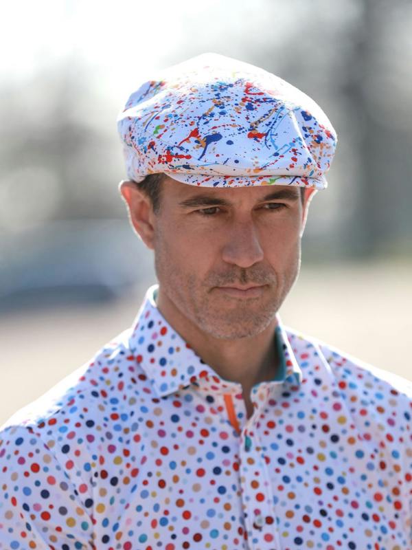 Paint Splash White Printed Flat Cap - Claudio Lugli Shirts