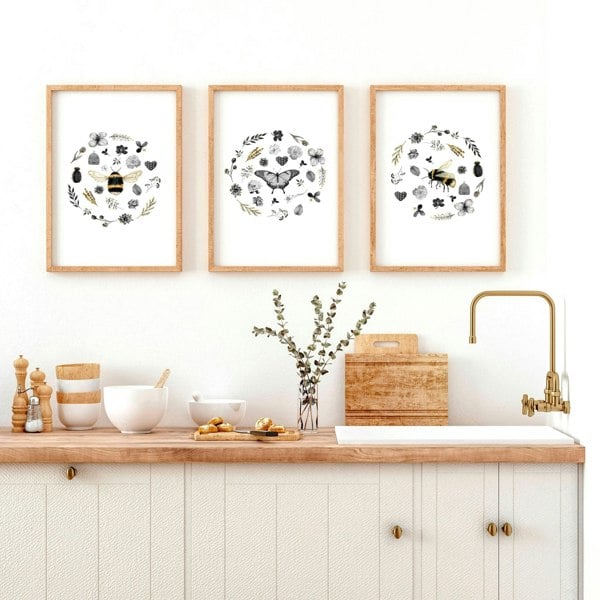 Bees artwork | set of 3 Kitchen wall art prints