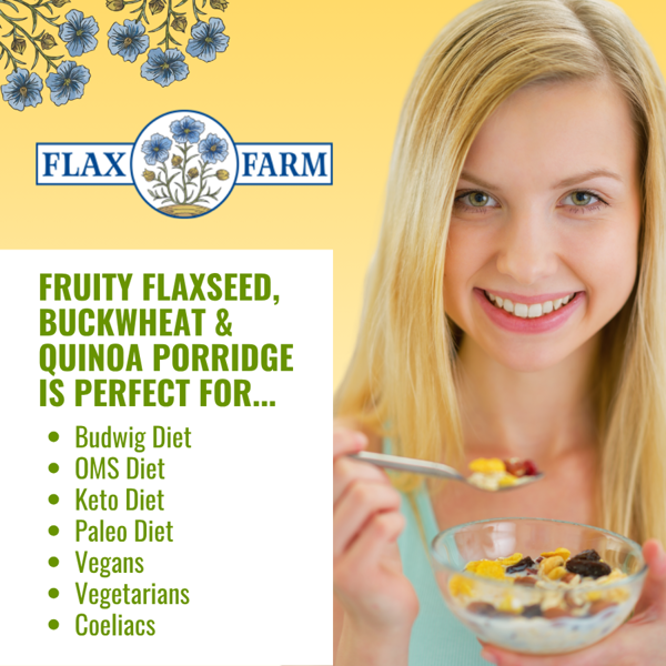 Luxury Fruity Flaxseed  & Buckwheat Porridge with Quinoa - No Oats  (New 600g Bag)