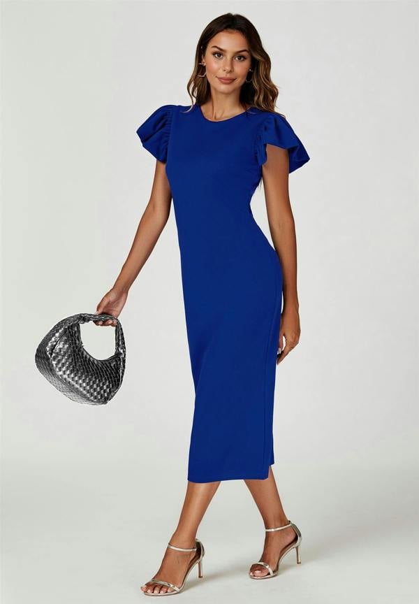 FS Collection Volume Sleeve Bodycon Midi Dress In Royal Blue
