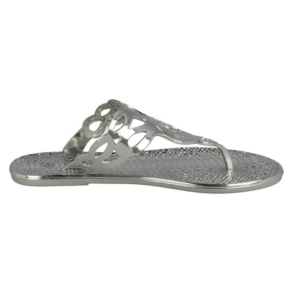 Spot On Ladies Spot On Flat Toepost Crocodile Pattern Sandal