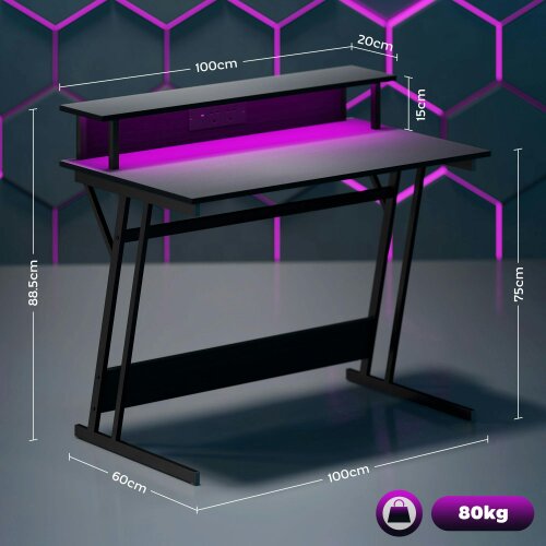 Wyld Haus Tovapa 100cm Minimalist Black 2 Level LED Gaming Desk