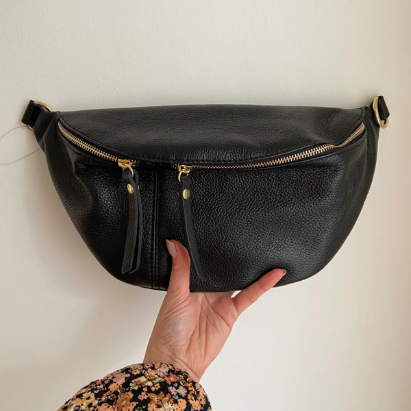 Scott-Samuel Large Leather BumBag / Sling Bag (Exposed Zips)