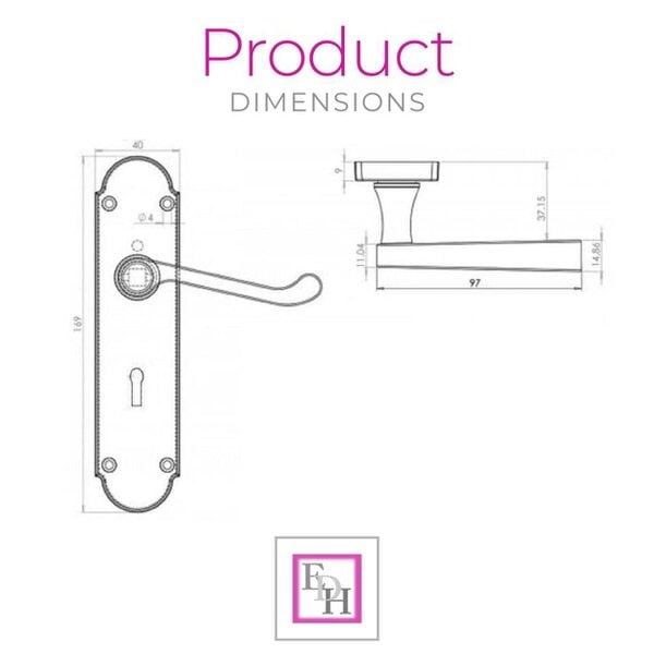 EDH Door Hardware Brass Finish Epsom Victorian Scroll Lock Door Handle on Shaped Back Plate +