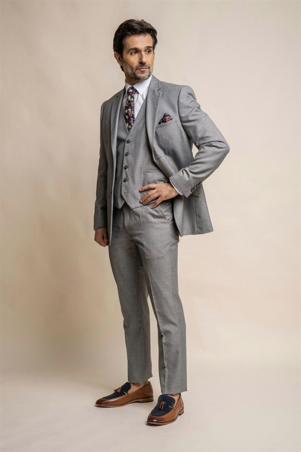 Reegan Grey Three Piece Suit Front