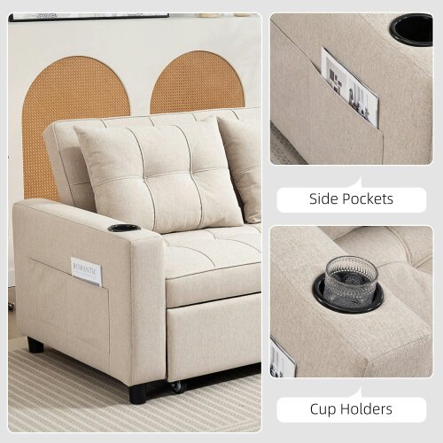 Wyld Haus Kari Fabric Beige 2 Seater Pull Out Sofa Bed