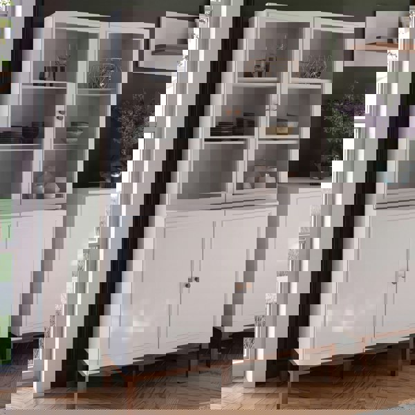 Furniture To Go Wensley Display Cabinet with 2 Doors and 2 Glass Doors in Light Grey and Oak