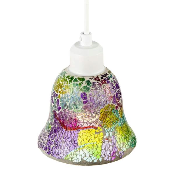 Multi-Colour Iridescent Crackle Mosaic Bell Pendant Lighting Shade Image 3