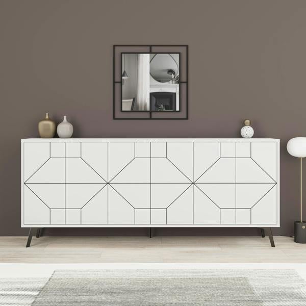 Decortie Dune Gold Marble Effect Geometric 6 Door Sideboard with Metal Legs (W) 181cm