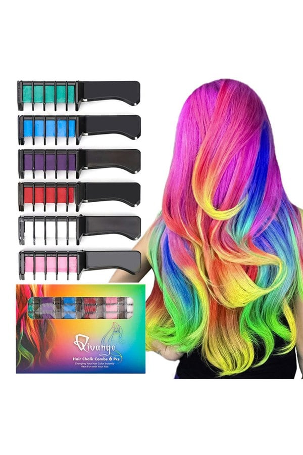 Living and Home 6 Colors Temporary Bright DIY Hair Color Chalk Comb Set for Girls