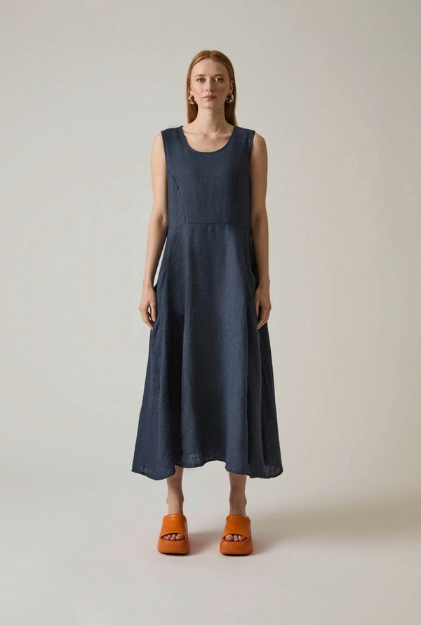 James Lakeland Linen Navy Midi Dress