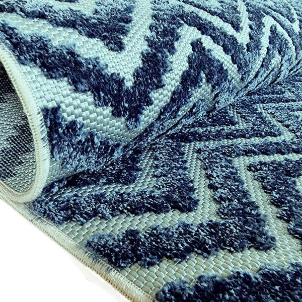Outdoor Rug Navy Blue with Light Blue Chevron Zig Zag Decking Garden Patio Gazebo Large Small Soft Geometric Mat