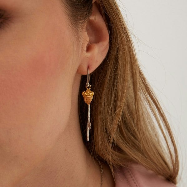 Spero London Safety Pin Gold Color Rose Sterling Silver Earring