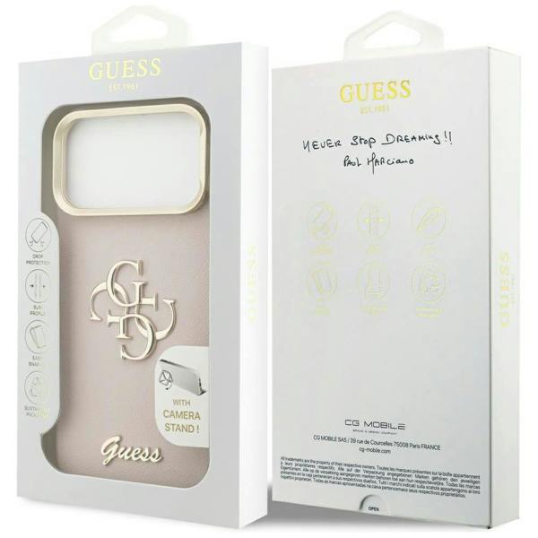 Guess Grained Big 4G Stand Camera Case for iPhone 17 Pro Max 6.9" Pink - GUHCP17XPCS4GSP