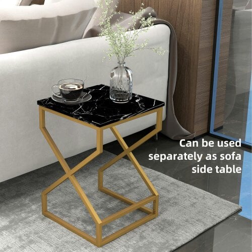 Wyld Haus Revi Set Of 2 Marble Effect Nesting Side Tables Gold Metal Legs
