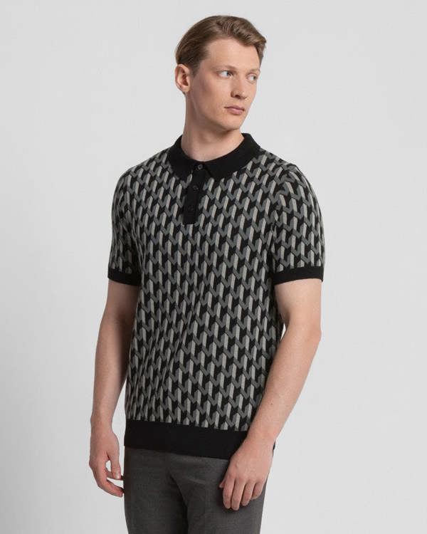 Steel & Jelly Geometric Jacquard Short Sleeve Polo Shirt