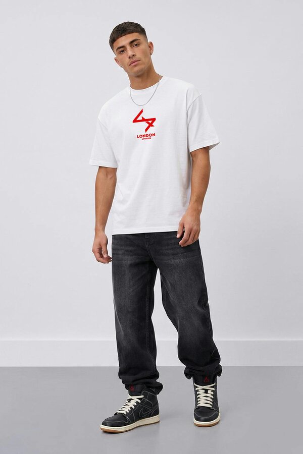 London Attitude Push Your Limits Oversized Heavyweight T-Shirt in Red Print