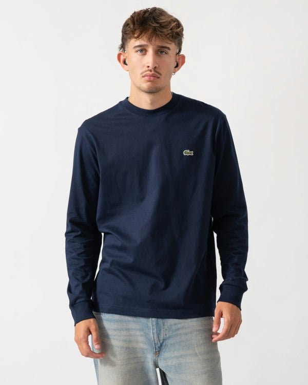 Lacoste Long Sleeved Cotton Mens T-Shirt - Navy Blue 166