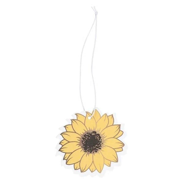 Hanging sunflower honey air freshener with white cord and flower cutout
