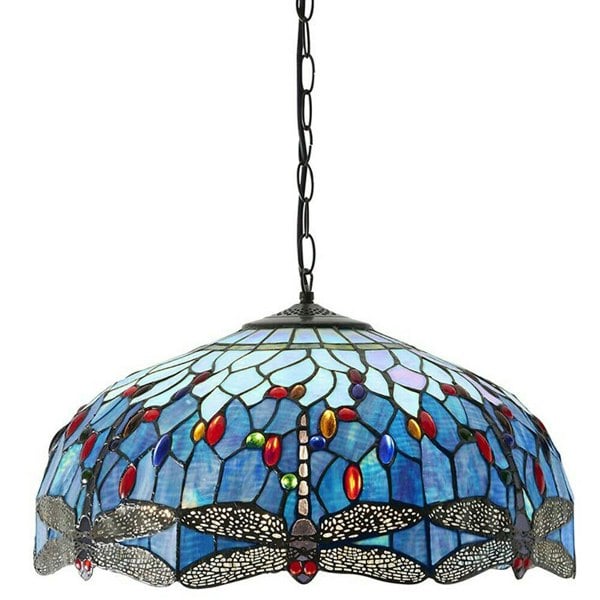 Tiffany Glass Hanging Ceiling Pendant Light Blue Dragonfly 3 Lamp Shade i00110 Loops