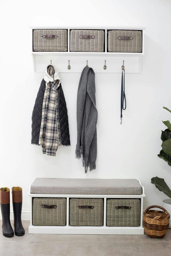 Statement Furniture Tetbury Bench with 3 Storage Baskets and Grey Cushion Seat