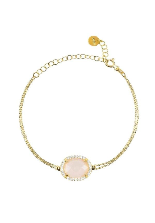 Beatrice Oval Gemstone Bracelet Gold Rose Quartz - LATELITA Bracelets