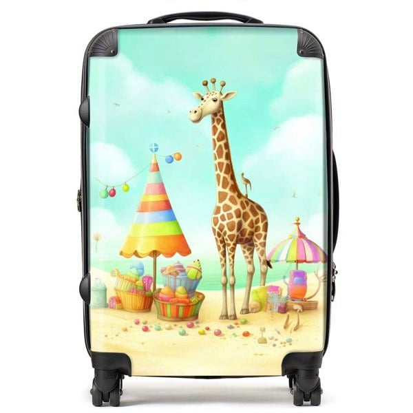 Warren Reed Giraffe On A Beach Holiday Suitcase