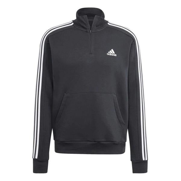 Adidas Mens 3 Stripes Quarter Zip Long-Sleeved Sweatshirt - Black/White - 