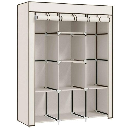 Fabric Wardrobe, with Rails and Shelves - Cream White
