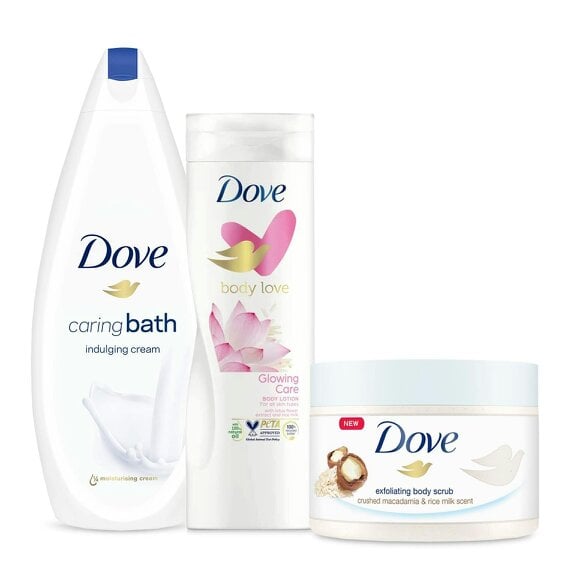 Dove Bath Bundle with Body Scrub, Bath Cream and Glowing Ritual Body Lotion