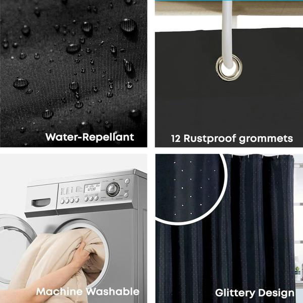 Blue Canyon Black Diamante Polyester Shower Curtain - 180x180cm