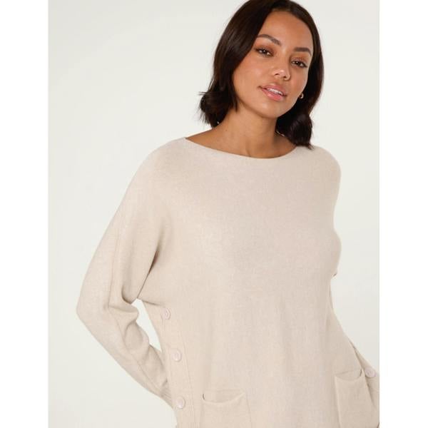 Blue Vanilla Pocket Slash Scoop Neck Jumper