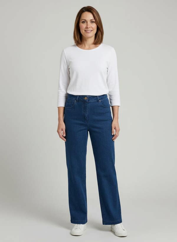 PennyPlain 5 Pocket Wide Leg Denim - Blue Wash