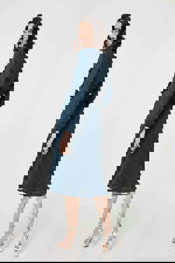 Green | Ruched Long Sleeve Midi Wrap Dress
