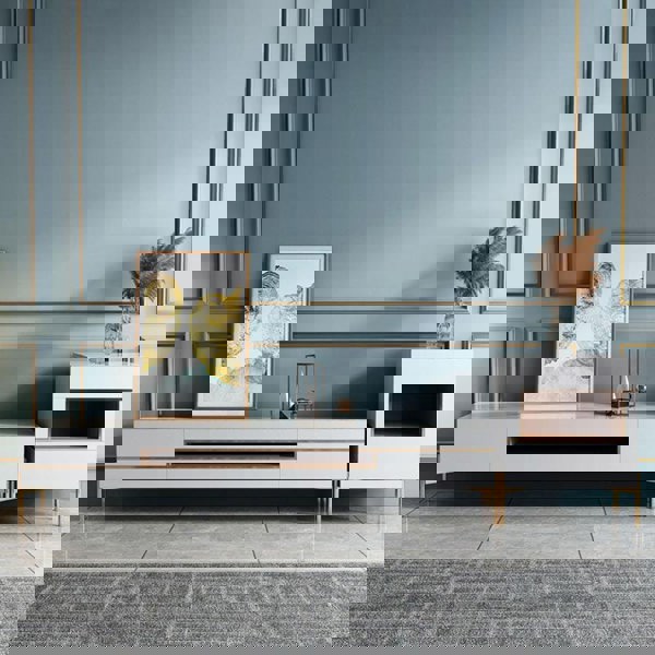 VIda Rectangle Coffee Table Set With TV Stand, Gold Leg-Weilai Concept-Weilai Concept