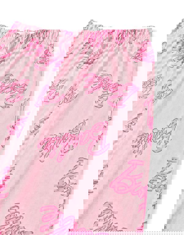 Barbie Womens Pink Logo All Over Print Short Sleeve Long Leg Pyjama Set