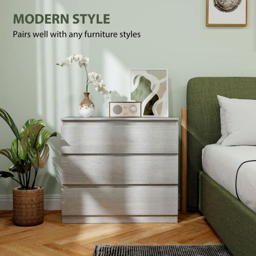 Wyld Haus Serene Wooden Grey Wood Effect 3 Drawer Storage Chest