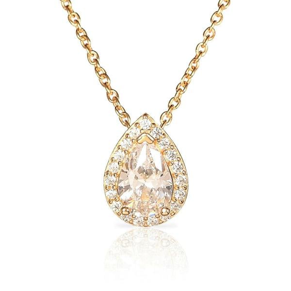 namana Gold Plated 925 Sterling Silver Pear Drop Halo Pendant Necklace for Women
