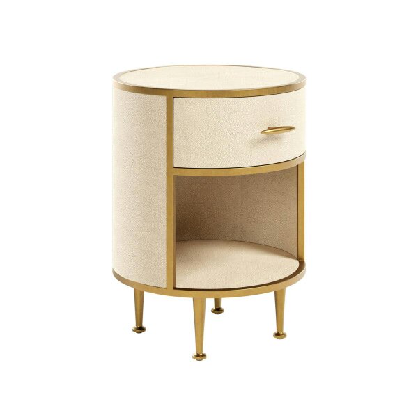 Wyld Haus Treviso Ivory Faux Shagreen Round Bedside Table with Drawer