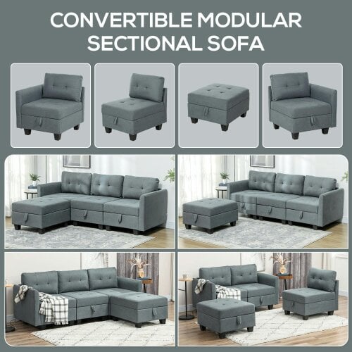 Wyld Haus Vinole Rado Fabric Dark Grey Modular L ShaFauxd Sofa With Built In Storage