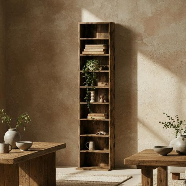 Wyld Haus Alste 140cm Wooden Rustic Brown Narrow Bookcase Storage Unit