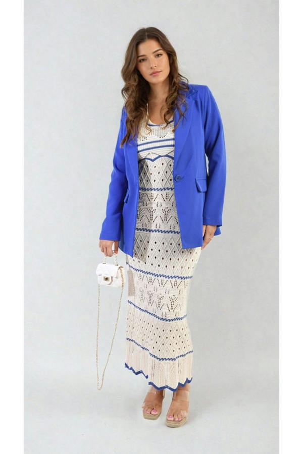 Jemma Open Front Oversized Casual Blazer - Royal