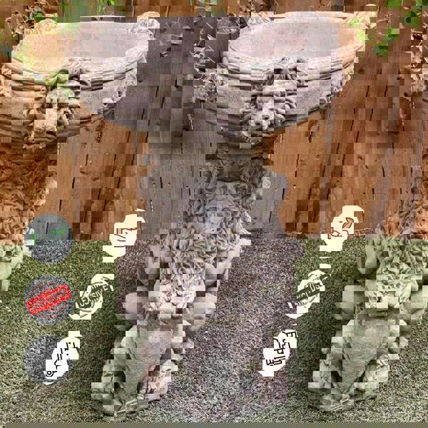 Regal Three Lions Stonecast Birdbath