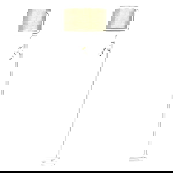 Milagro Marshall Hand Made Designer Floor Lamp In Matt White Metal And Natural Rattan Coloured Fabric