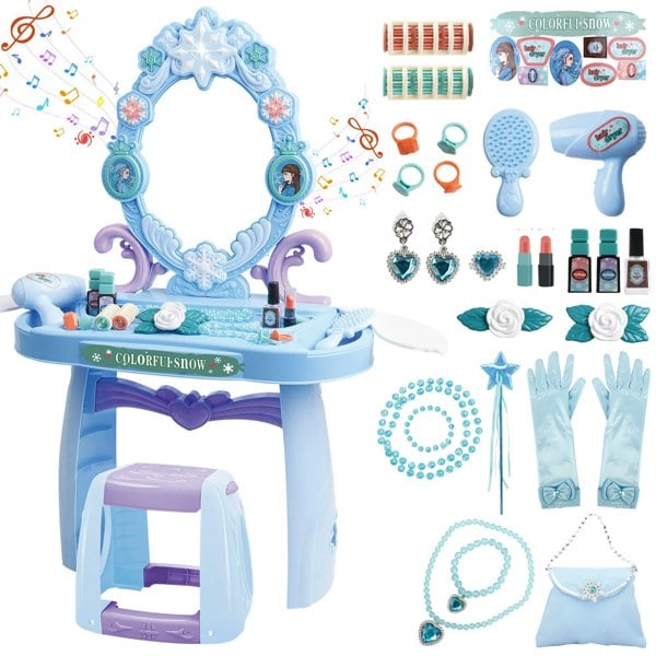 deAO Toys Girls Light Makeup Table Vanity Set with Mirror, Lights & Music, Pretend Play