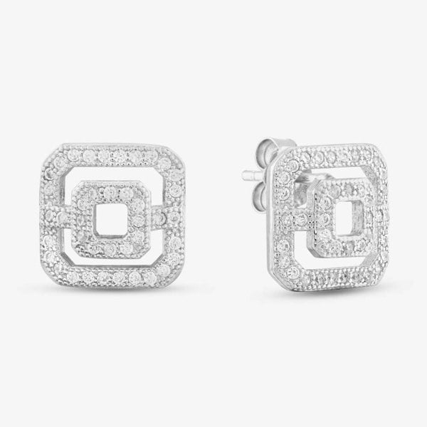 T. H. Baker Silver Open Square Pave Stud Earrings E611954