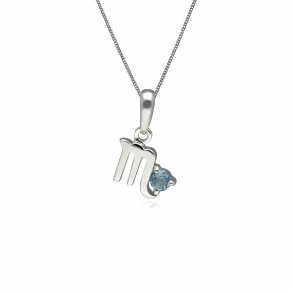 162P0241019 Blue Topaz Scorpio Zodiac Charm Necklace in 9ct White Gold 1