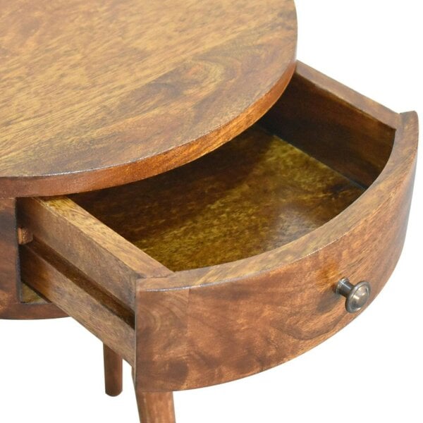 Wyld Haus Collioure Chestnut Mango Wood Semi Circle Bedside Table with Drawer