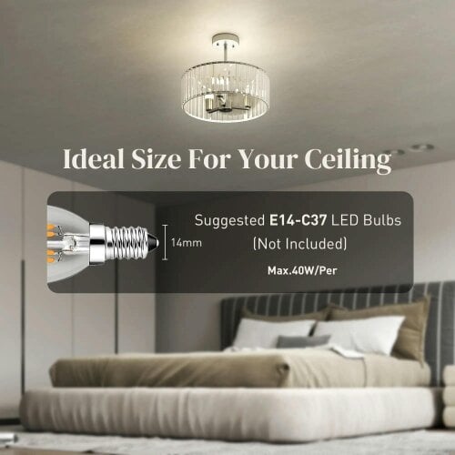 Bobobiy Crystal Ceiling Light Fixture, Semi Flush Mount Modern Crystal Chandelier Ceiling Light, E14 Base 3-Lights, Bulbs Not Included, Silver Tone